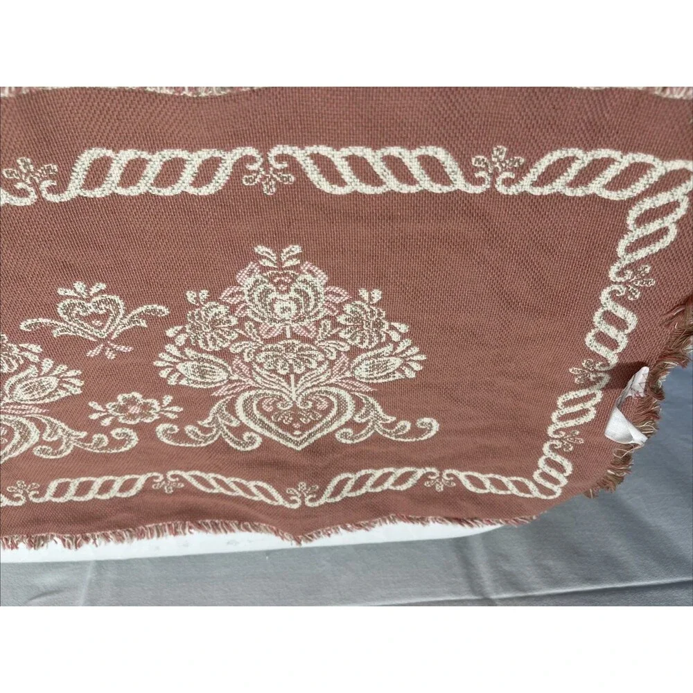 Vintage MCM Austrian Woven Table Runner Mauve Floral Cottagecore Shabby Chic